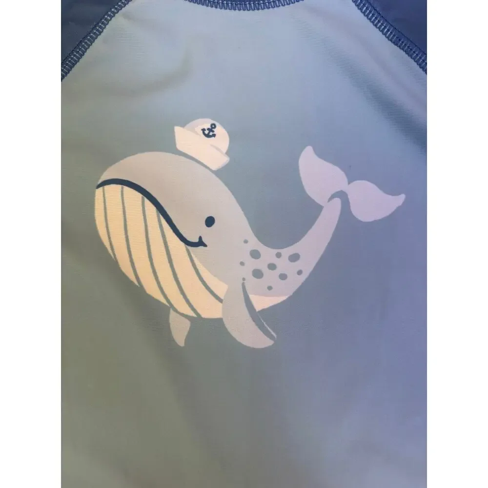 Boys Tommy Bahama 2 Piece Swim Set Rash Guard Trunks Whale Print 5T NWT